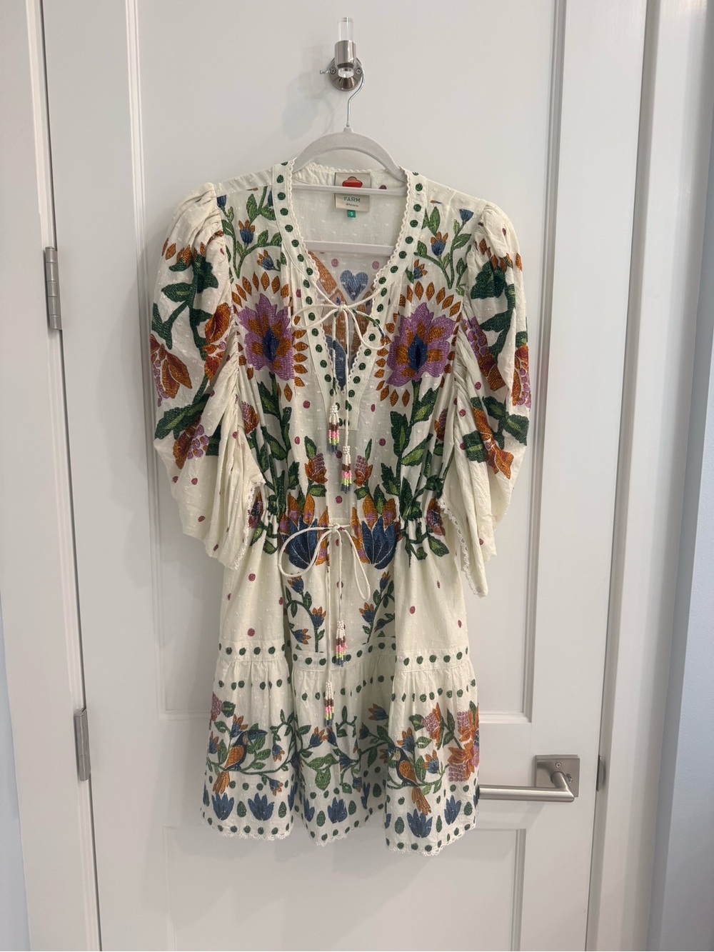 FARM Rio White Embroidered Dress with Blue, Green & Pink Accents - Picture 4 of 6